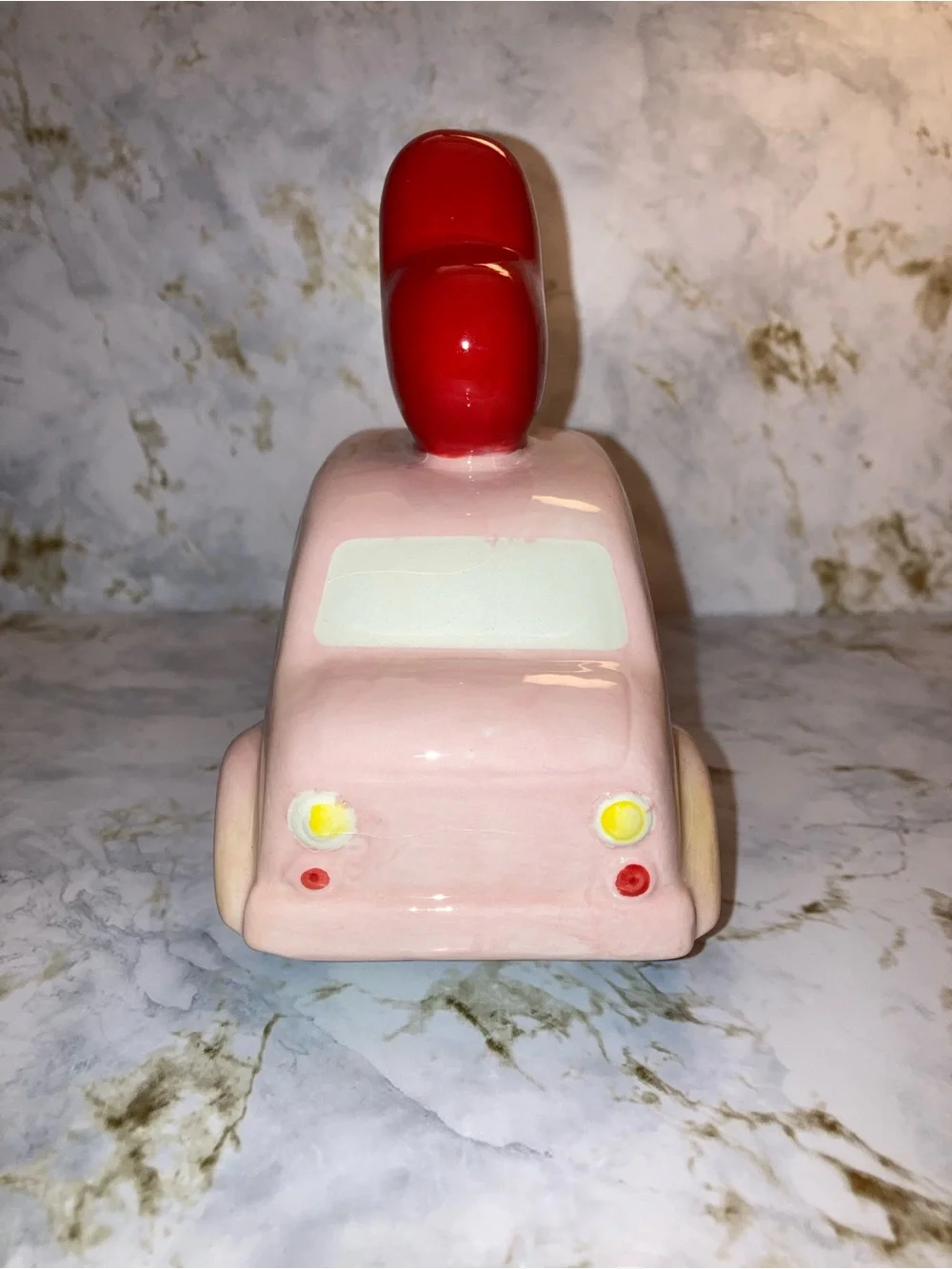 Pink Ceramic Retro Car with Red Love Heart Coquette Holiday Decor
